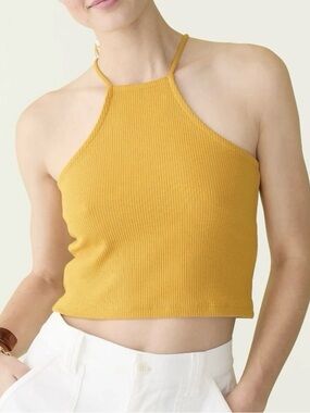 J. Crew 90’s Mustard Yellow Ribbed Halter Crop Top